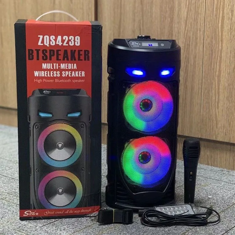 New Dual Speaker Bluetooth Speaker Wireless Column High Power Stereo Portable Subwoofer with Microphone for Family Party Karaoke