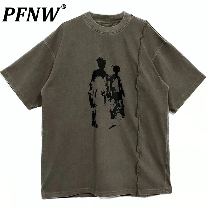 

PFNW Summer New Men's Irregular Vintage Short Sleeve T-shirt Loose Niche Print Graphic Hiphop Darkwear Casual Trend Tees 28A3070