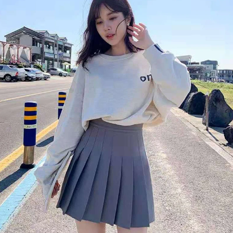 

Women High Waist Pleated Zipper Skirt Spring Summer Casual A-line Plaid black tennis Japanese School Uniform Mini Skirt For Girl