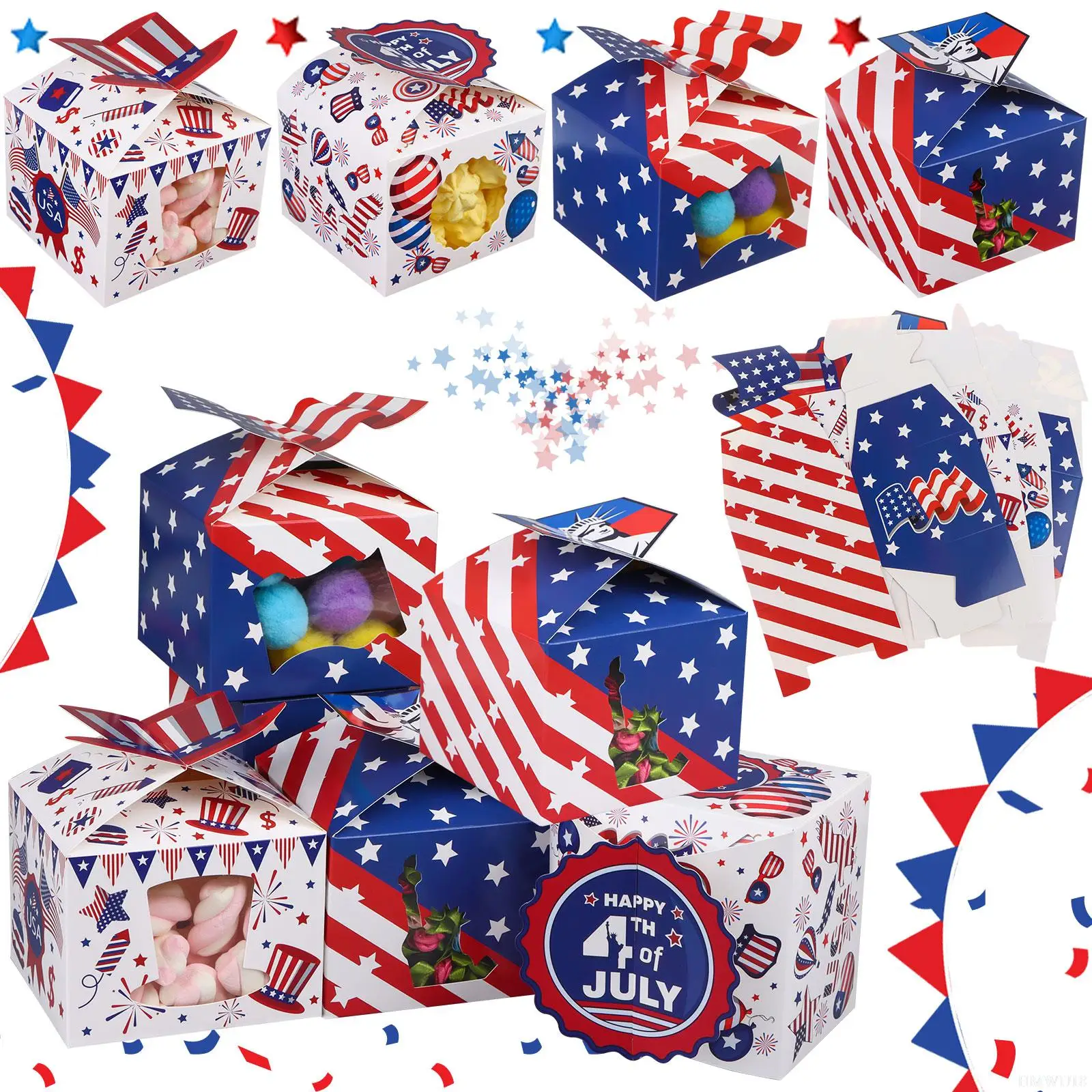 

12Pcs American Independence Day Candy Gift Box USA Flag Pattern Box Snack Bag 4th of July Festival Carnival Party Supplies
