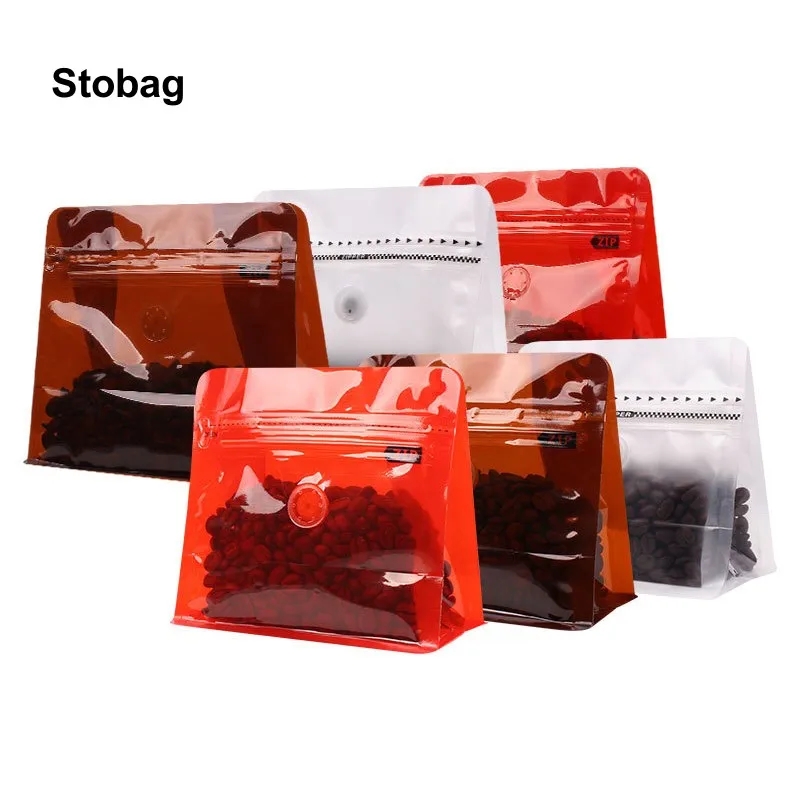 

StoBag 20pcs Transparent Frosted Coffee Beans Packaging Bag with Valve Sealed for Powder Food Nuts Storage Reusable Pouches