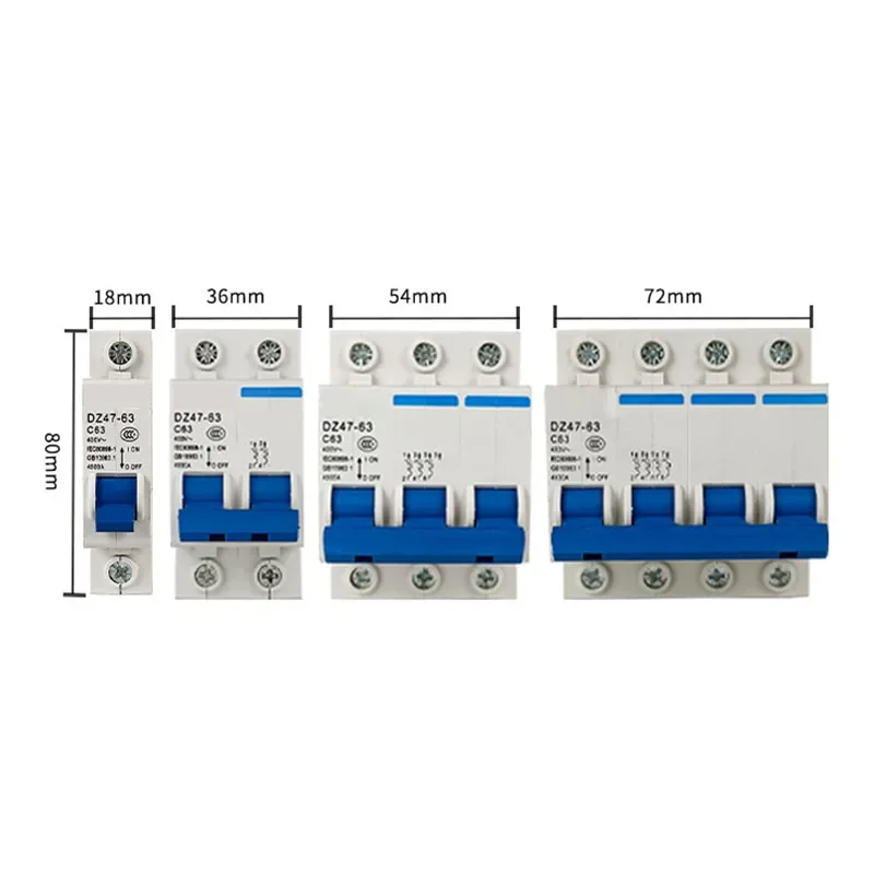 Мини-автоматический выключатель DZ47 400V 1-4P 6-63A типа C MCB защита от короткого
