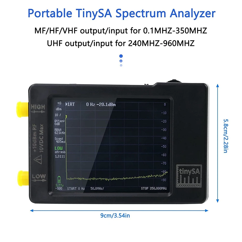 

Улучшенный анализатор спектра TinySA, вход MF/HF/VHF UHF Для 0,1-350 МГц и вход UHF для 240-960 МГц, генератор сигналов