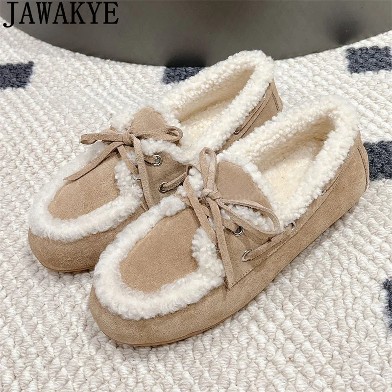Зимняя Лидер продаж меховые лоферы на шнуровке женская обувь плоской подошве с