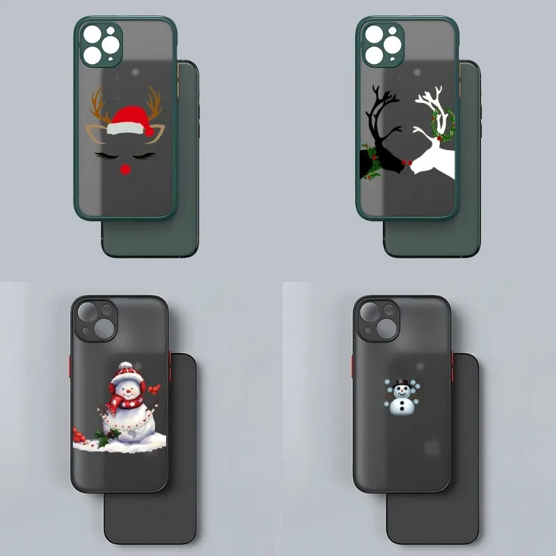 

Merry Christmas Santa Deer Phone Case For IPhone 12Pro 13 11 Pro Max Mini Xs X Xr 7 8 6 6s Plus Se 2020 Matte Translucent Shell