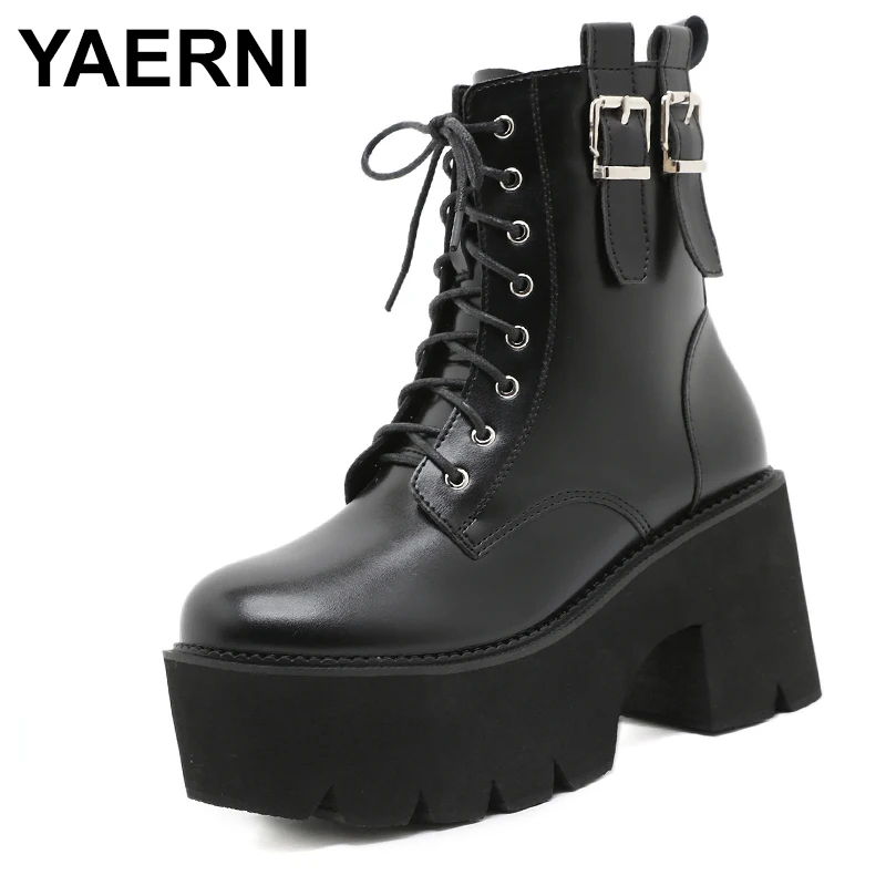 

2023 Gothic Punk Womens Platform Boots Ankle Buckle Strap Zipper Creeper Wedges Shoes Military Combat Boots Women Big Size 43