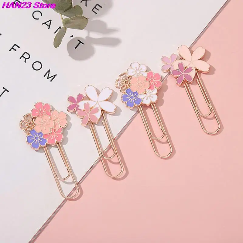 

Romantic Cherry Blossom Bookmark Paper Clips Metal Reading Book mark Stationery School Office Supplies Escolar Papelaria 1PC