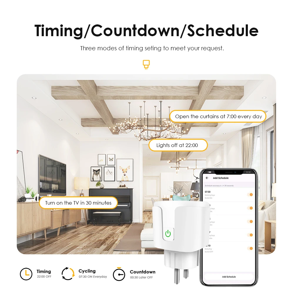 Tuya Умная розетка EU 16A/20A Wi-Fi штепсель Включить Смарт-розетка с монитором питания
