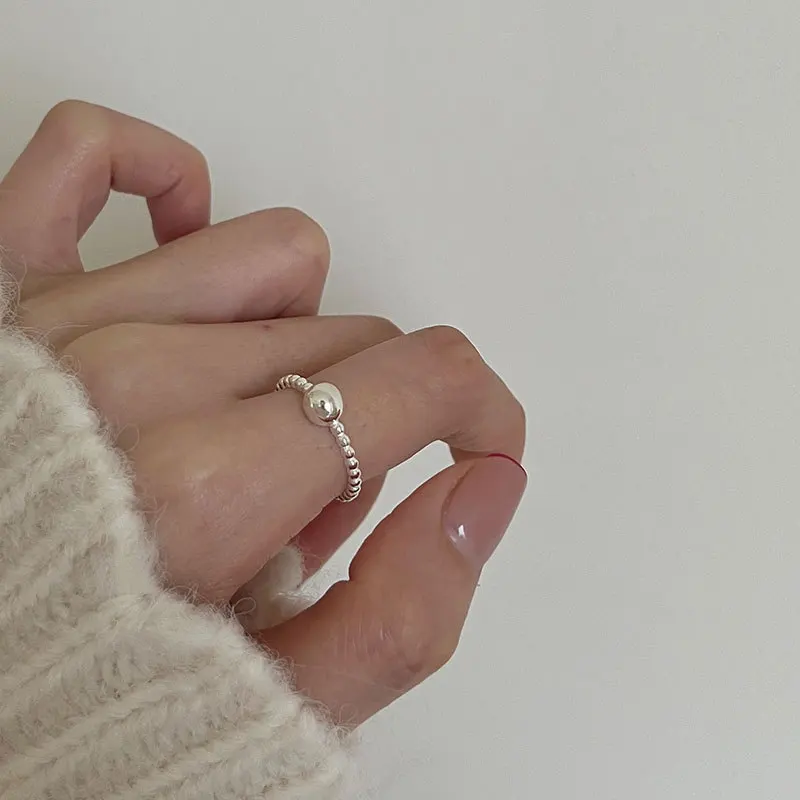 

All-Matched 925 Sterling Silver Ring Stacked Solid Ball Rings For Women Finger Ring 2022 Trend Silver 925 Jewelry Korean Opened