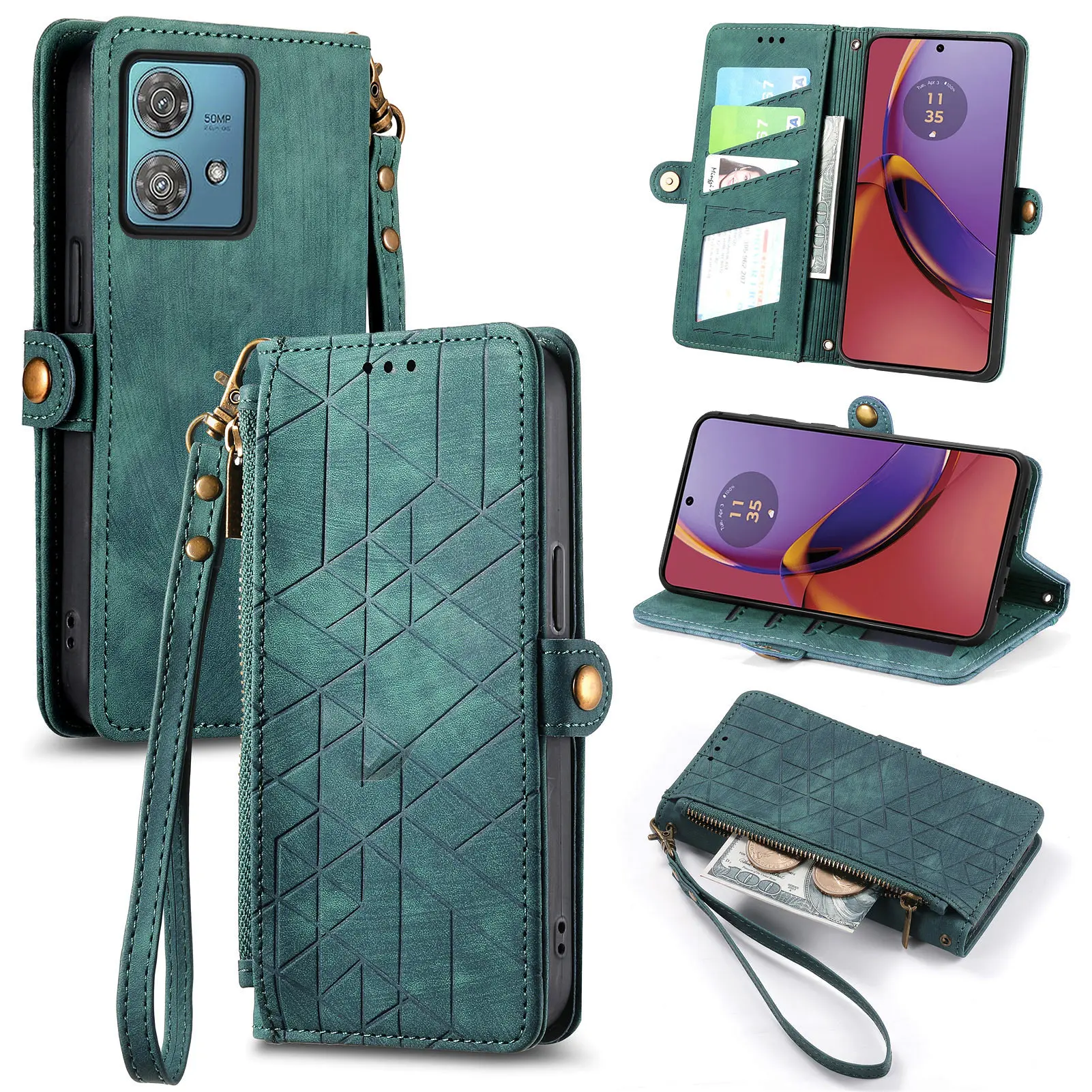 

Кожаный чехол-кошелек для Motorola Moto G84 G54 G73 G53 G23 G72 G32 G60 G52
