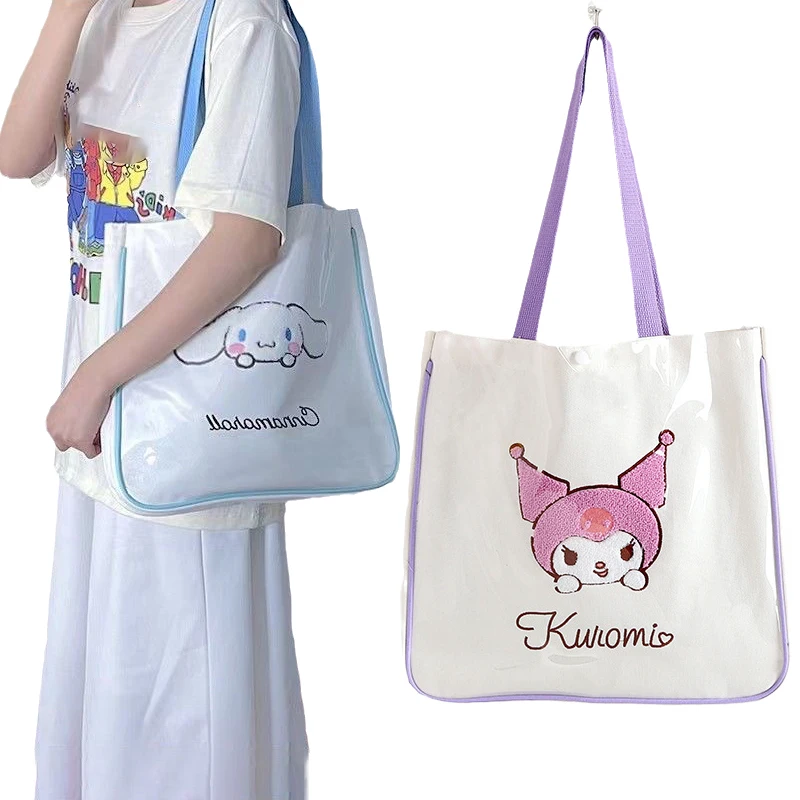 

Kawaii Sanrios Cinnamonroll Kuromi My Melody Cartoon Shoulder Canvas Bag Anime Doll embroidery PVC waterproof handbag Girls Gift