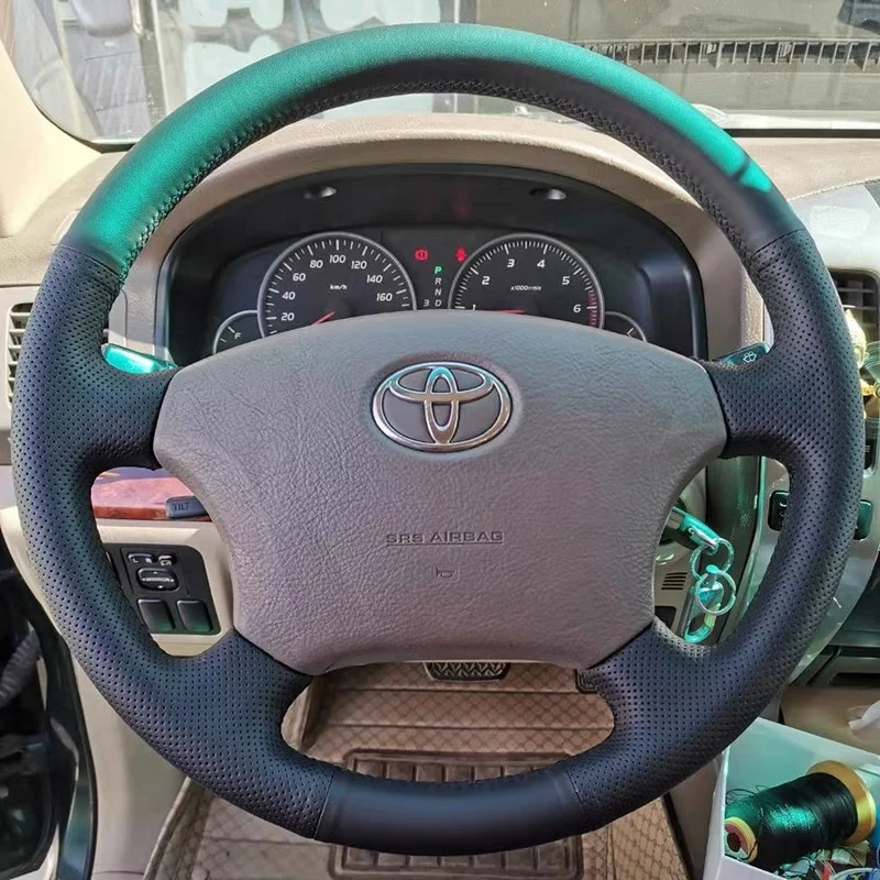 

Для Toyota Tacoma 4runner Camry Hilux Tundra Sienna Land Cruiser ручная строчка из углеродного волокна и кожи чехол рулевого колеса автомобиля