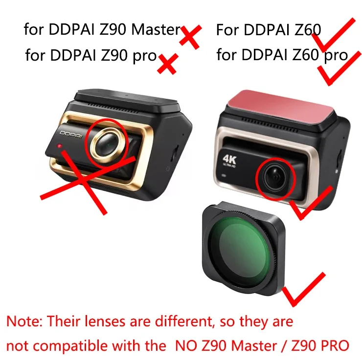 Фото Для видеорегистратора DDPAI Z60T: 3-канальный фильтр CPL для передней камеры, HD-объектив, защита от пыли, антибликовый фильтр для задней камеры DDPAI. №4