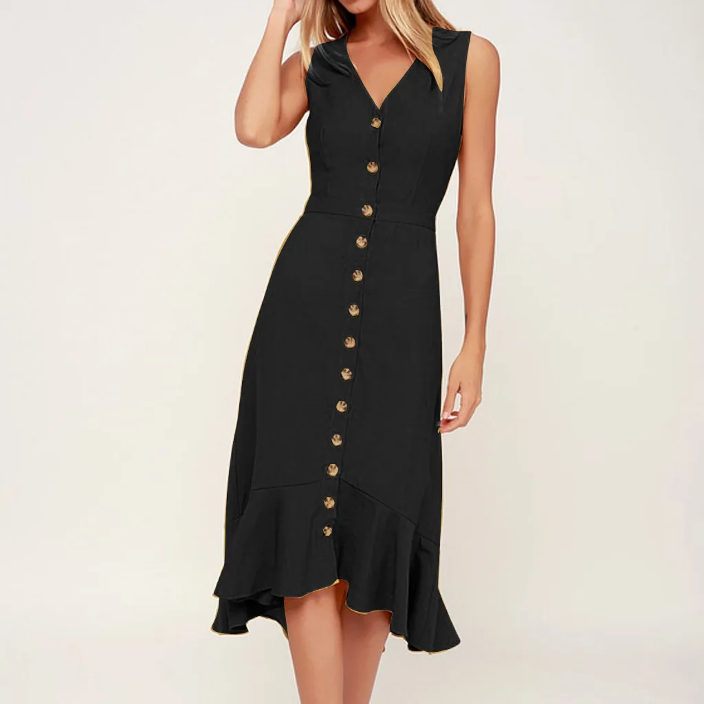 

2022 Spring/Summer Hot Solid Color V-neck Sexy Single Breasted Waist Halterback Dress for Women