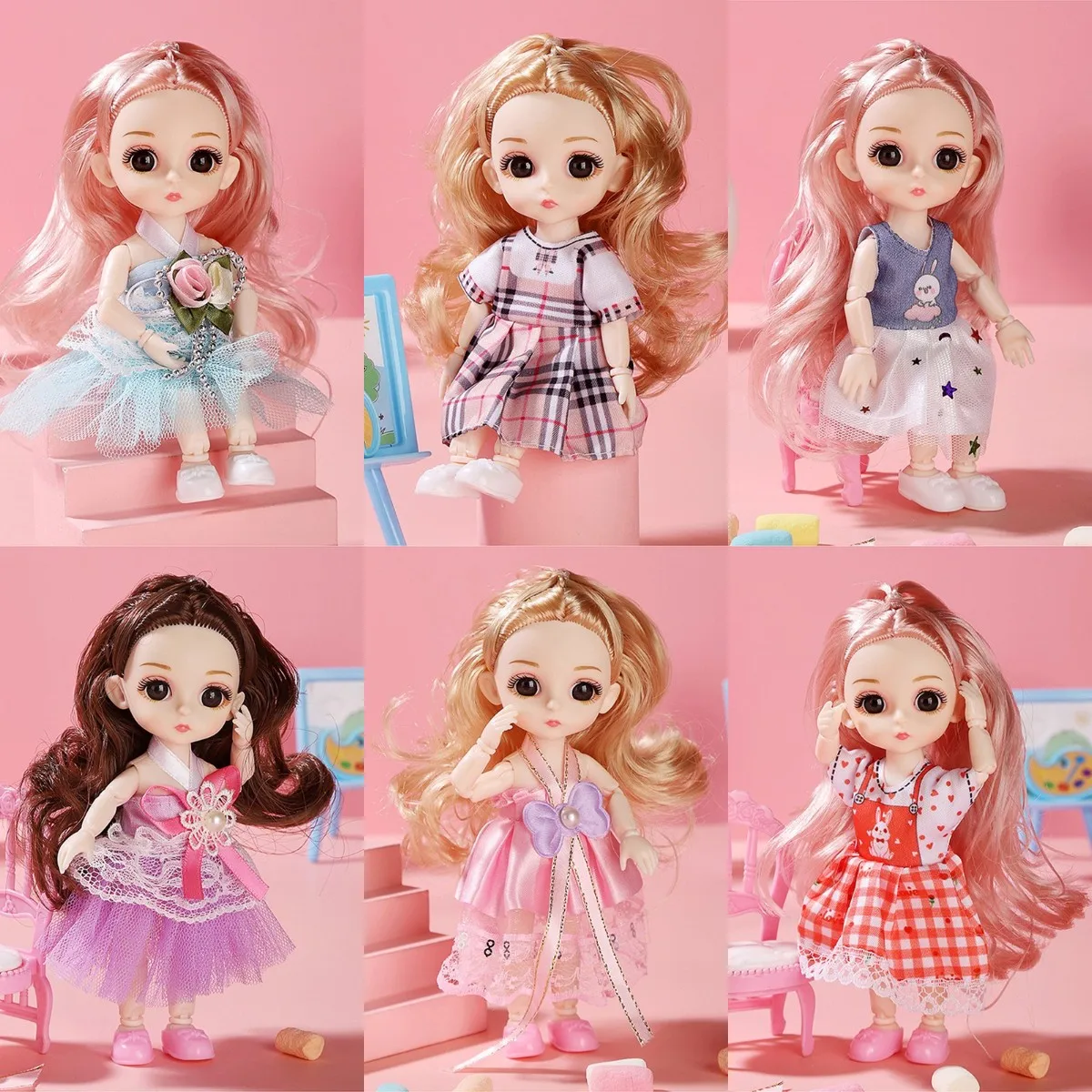 

17cm Cute Mini Doll 13 Movable Joint Dress Up Princess Doll With 3D Big Eyes DIY Toy Doll With Clothes 1/12 Fashion Doll