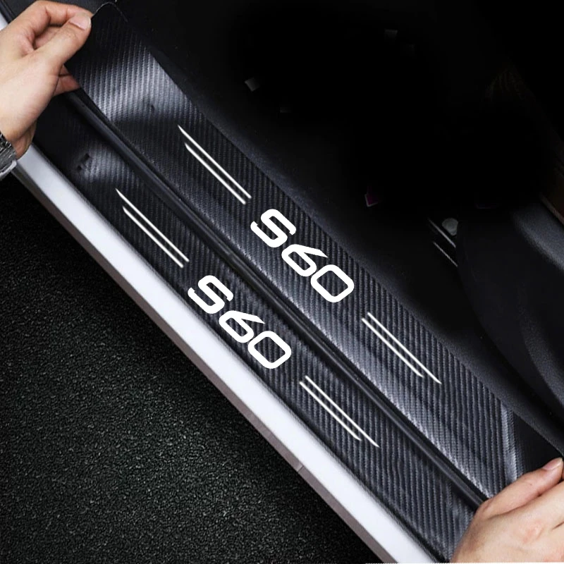 

Carbon Fiber Car Door Threshold Sill Stickers Protector Tape for Volvo S60 Logo Badge Trunk Bumper Guard Anti Scratch Strips