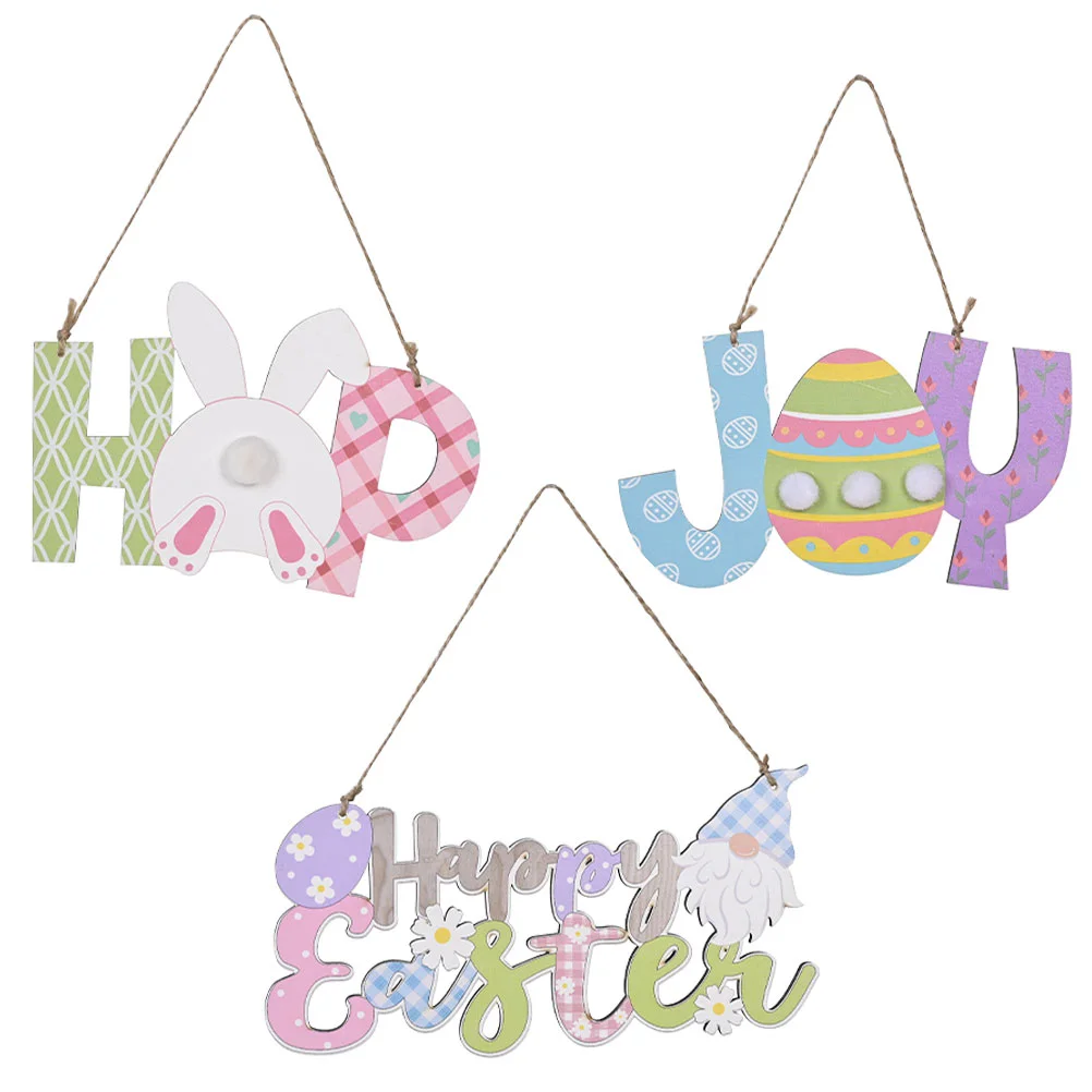 

3Pcs Wood Craft Easter Rabbit Pendants Easter Egg Hanging Adorns Easter Decorations