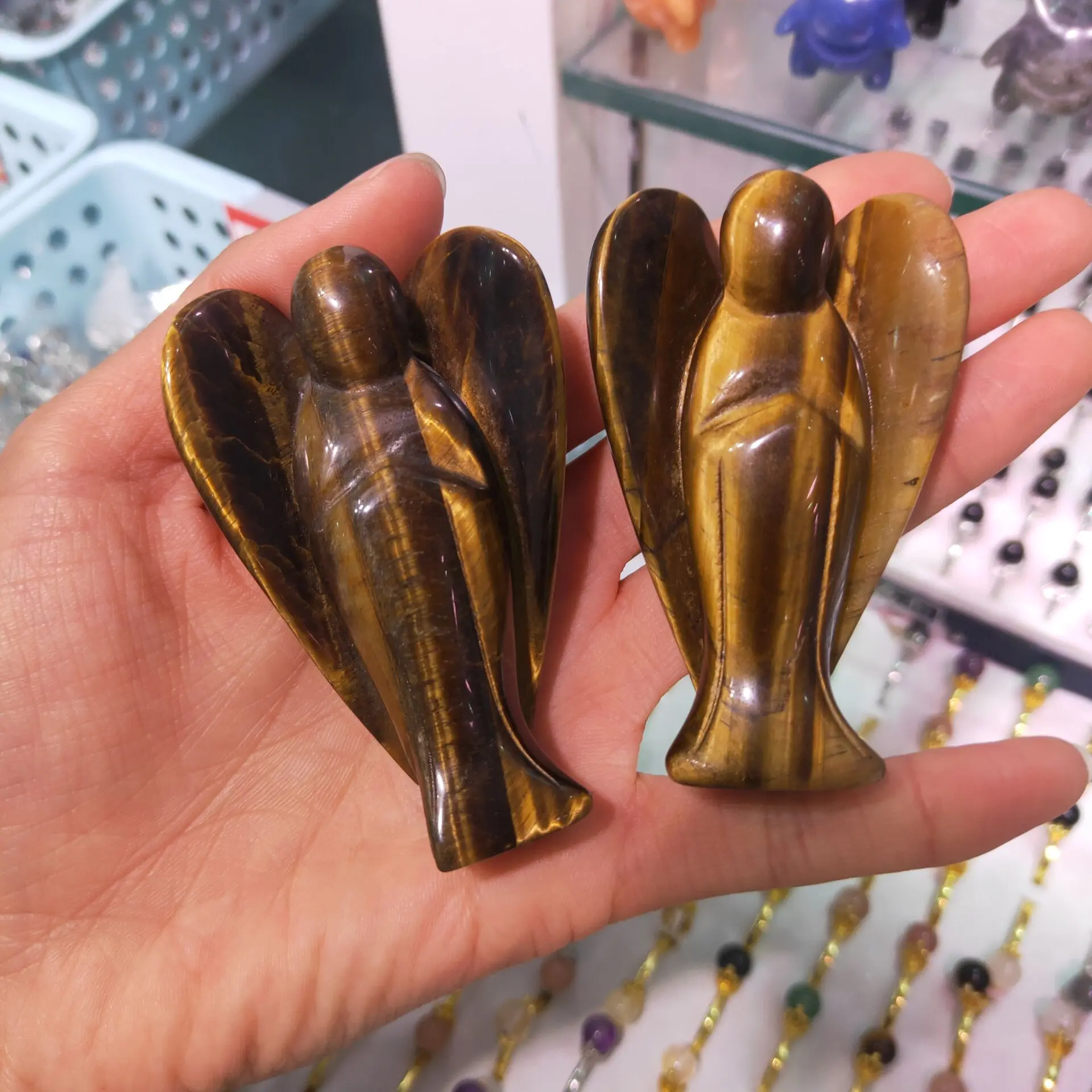 

3 inches Tiger Eye Angel Statue Natural Gemstone Healing Crystal Animals Figurines