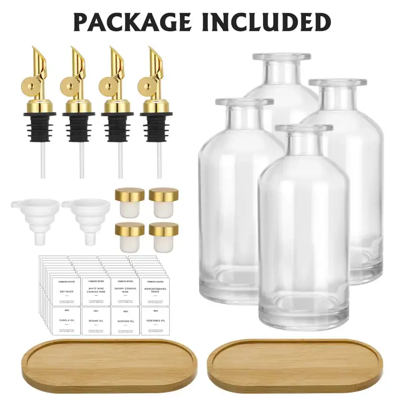 

Pack Olive Oil and Vinegar Dispenser Bottle for Kitchen, .8 oz Coffee Syrup Bar Dispenser with Metal Pour Spout for Cooking(Gold