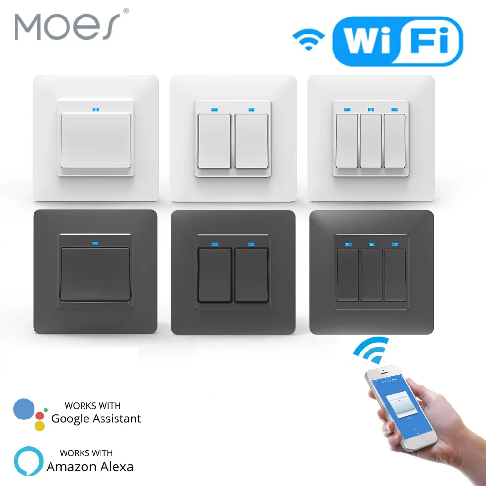 

WiFi DE EU Smart Push Button Switch 2-Way Multi-control 1/2/3 Gang Detachable Smart Life Tuya App Work with Alexa Google Home