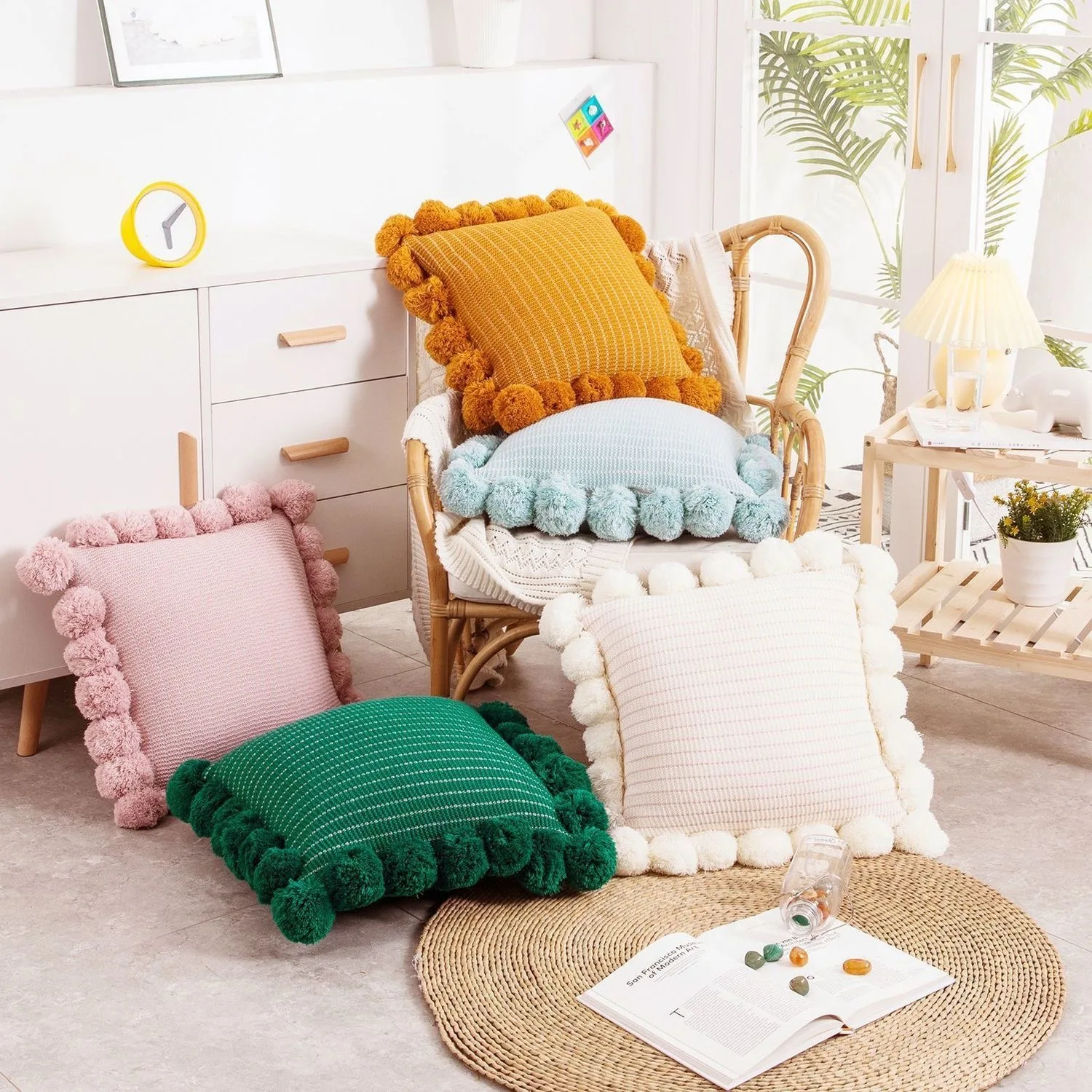 

Round Washable Soft Cushion Back Chair Knitted Fabric Cushions Bed Waist Comfortable Throw Car Pillow Home Sofa Decoration 45cm