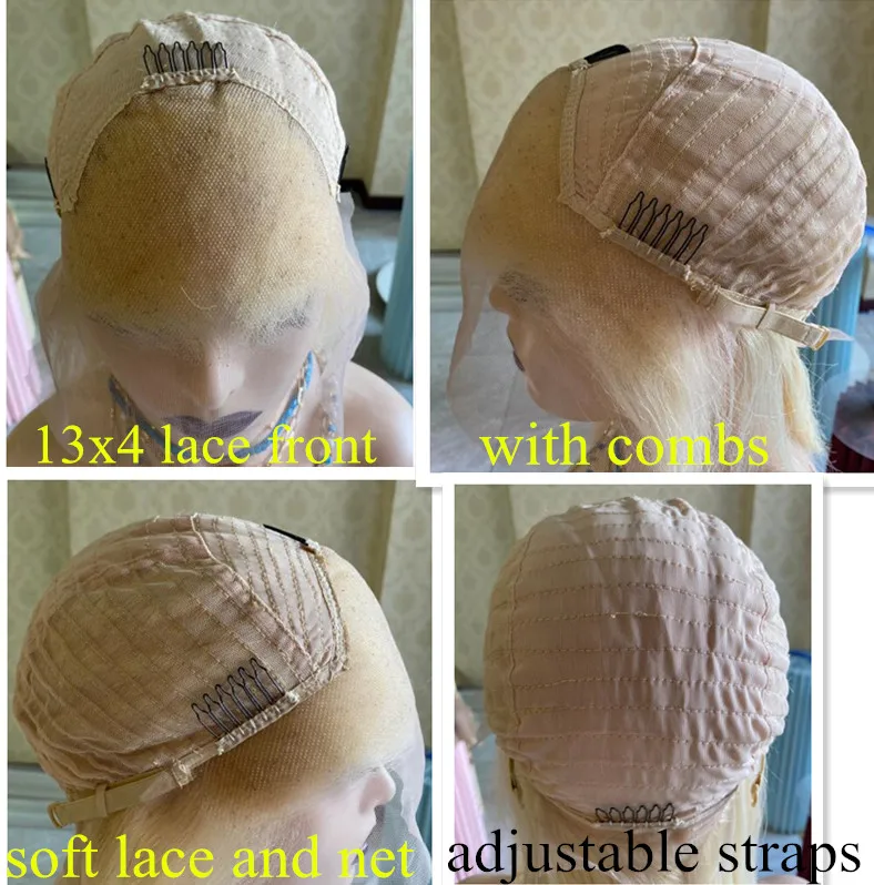 13x4 Ombre Ash Blonde Loose Wave HD Прозрачные парики фронта шнурка Dark Roots Полный парик 100%