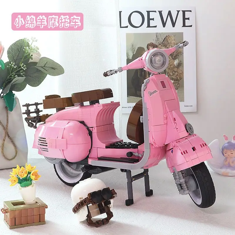 

Vespa 125 10298 розовый знаменитый мотоцикл Римский праздник мотоцикл строительные блоки кирпичи высокотехнологичная модель игрушки для детей п...