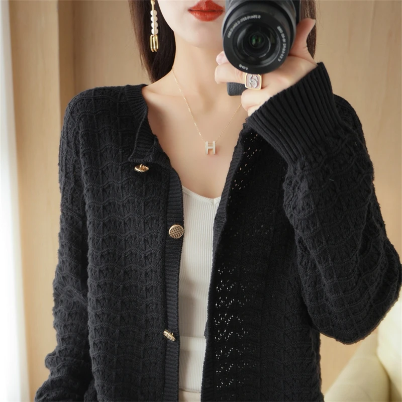 Женский свободный трикотажный кардиган из чистого хлопка с кружевом - купить по