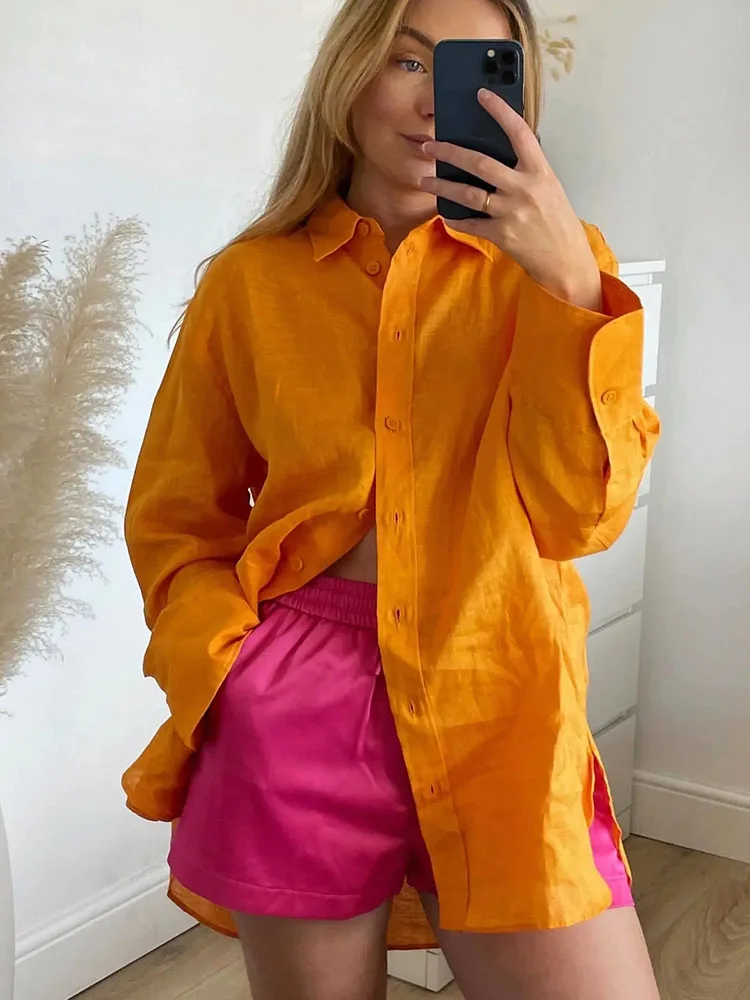 

XIKOM 2022 Women Fashion Patch Pocket Oversized Poplin Shirts Vintage Long Sleeve Button-up Female Blouses Blusas Chic Tops