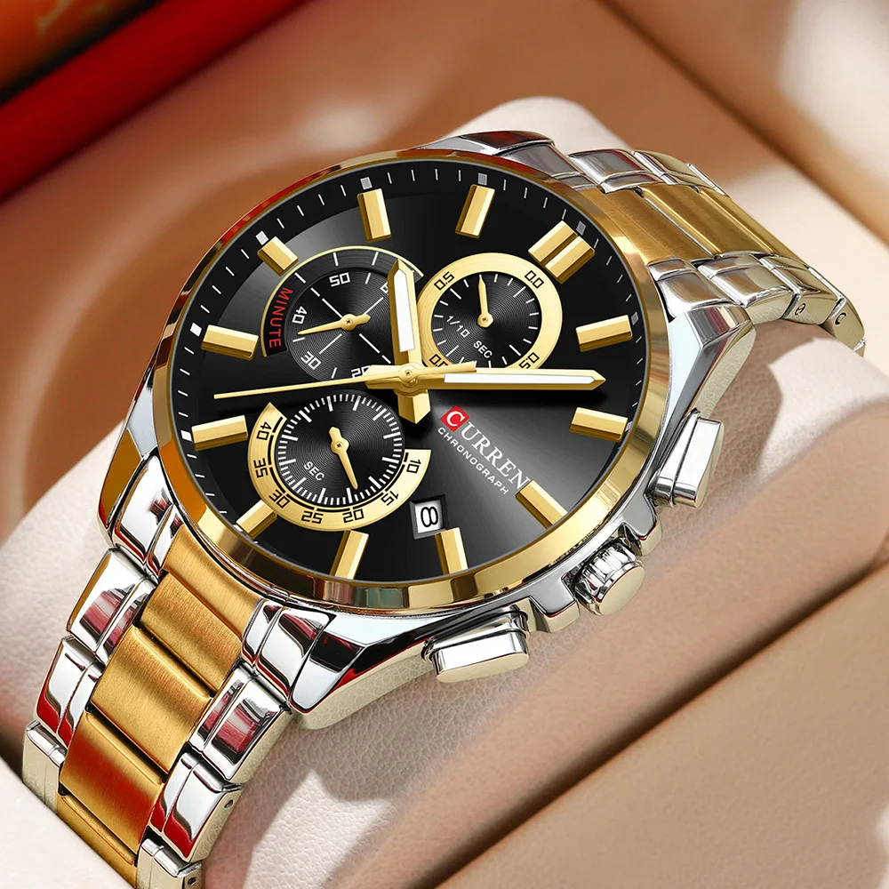 Бренды спортивных часов CURREN Quartz Chrono для мужчин — браслет из нержавеющей стали и