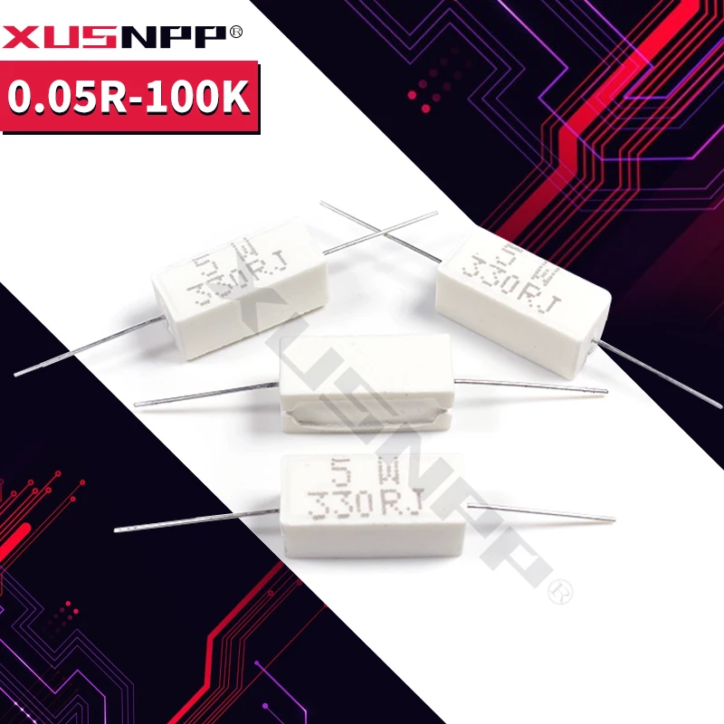 

5 шт., цементный резистор 5 Вт 5%, сопротивление мощности 0,1 ~ 10 к 0.1R 0.5R 1R 10R 100R 0,22 0,33 0,5 1 2 5 8 10 15 20 25 30 100 1 к 10 кОм