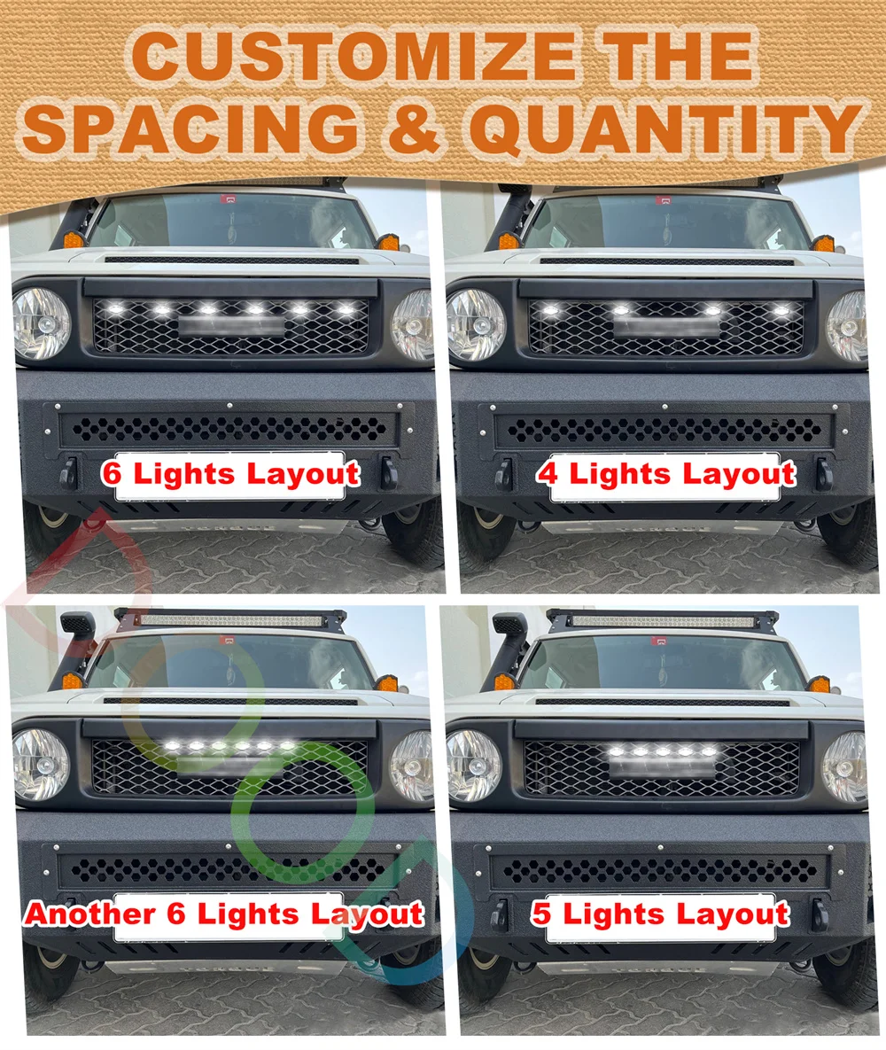 Фото Решетка радиатора с подсветкой для Toyota FJ Cruiser 2007-2022, ABS-пластик, аксессуары для тюнинга №4
