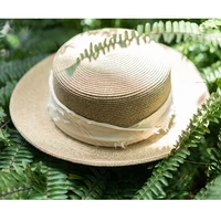lunadolphin women summer uv cut flat top sun hat hair band cap white ribbon nature seaside vacation sunscreen beach hat