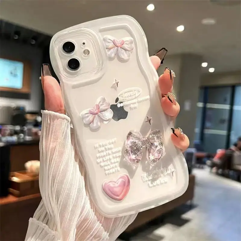 Wave Bow Phone Case For samsung galaxy A53 A52 A23 A32 A14 A13 A12 A11 A50 A30S A32 A51 A03 A03S  Love Soft Cover