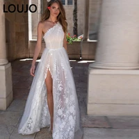 luojo wedding dress elegant lace one shoulder a line ivory white sleeveless backless vestido de novia bride dresses robe mariee