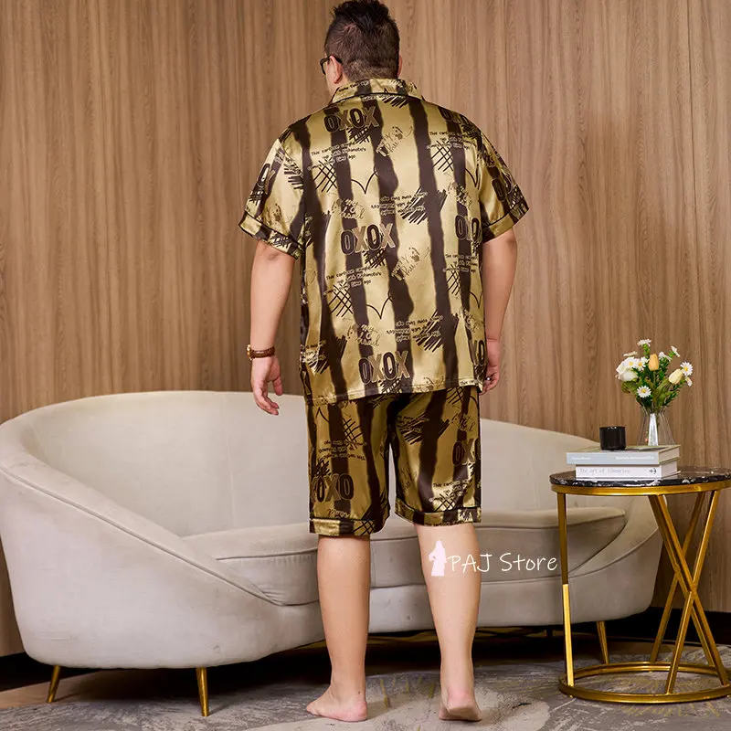 Pajamas Mans Silk  Plus Size man Pajama set 7XL Sleepwear Short Sleeved Homewear Leisure Nightwear Loyal Pjs Men Home Clothing