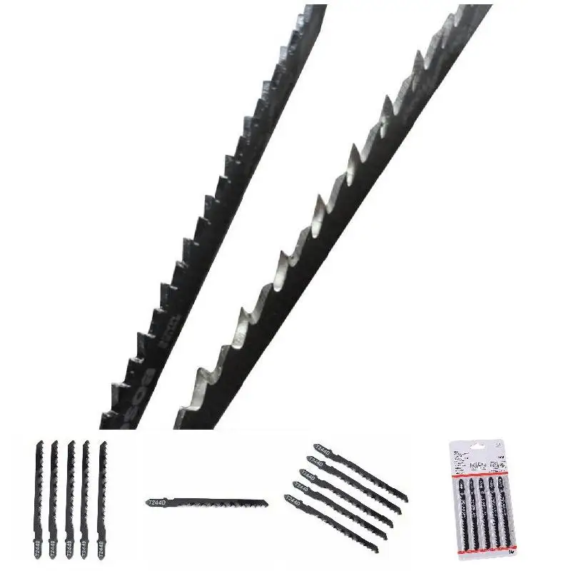 

5Pcs/Set T244D HCS T-Shank Curved Jigsaw Blades for Wood Fast Cutting Tools Wood Fast Cutting Plywood Chipboard 5pcs/Set Home