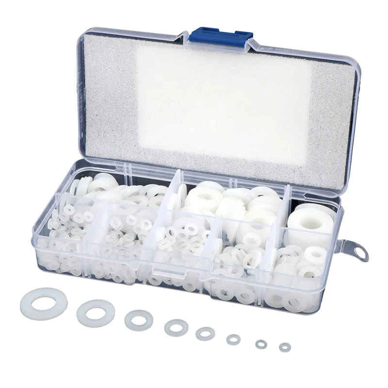 

500Pcs/Box M2 M2.5 M3 M4 M5 M6 M8 M10 White Plastic Nylon Washer Flat Spacer Washer Seals Gasket O Ring Assortment Kit