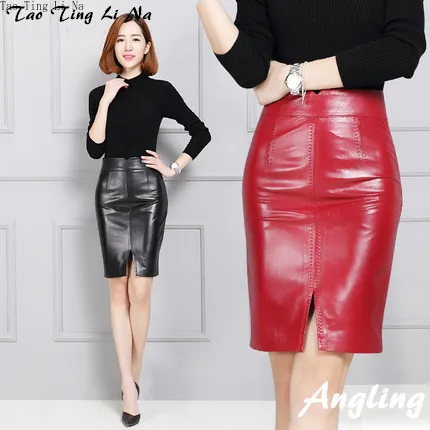 Tao Ting Li Na Genuine Sheep Leather Skirt Women Slim And Thin Over-The-Knee Real Leather Skirt 17K136