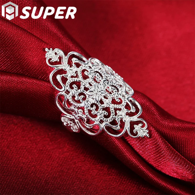 

925 Sterling Silver Pattern Hollow Ring For Woman Fashion Wedding Engagement Party Gift Charm Jewelry