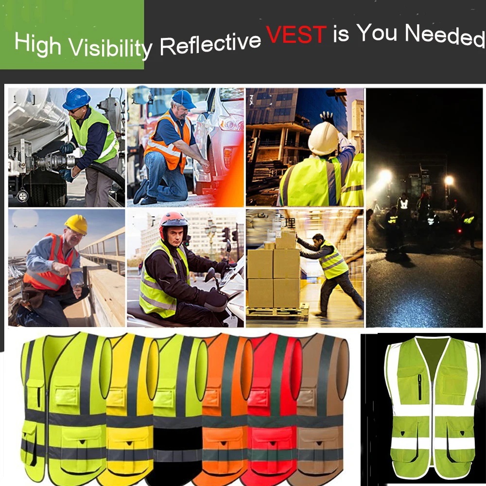 10PCS Safety Vest Reflective ANSI Class 2 High Visibility Vest with Pockets and Zipper Construction Work Vest Hi Vis Yellow 3XL enlarge