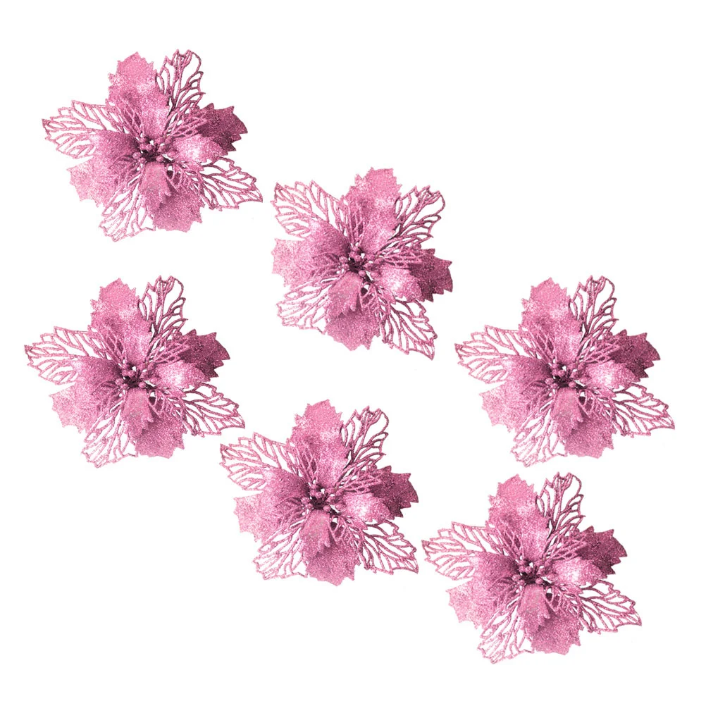 

Flowers Christmas Poinsettia Flower Tree Glitter Fake Wreath Decorations Ornaments Artificial Decoration Garlands Realistic