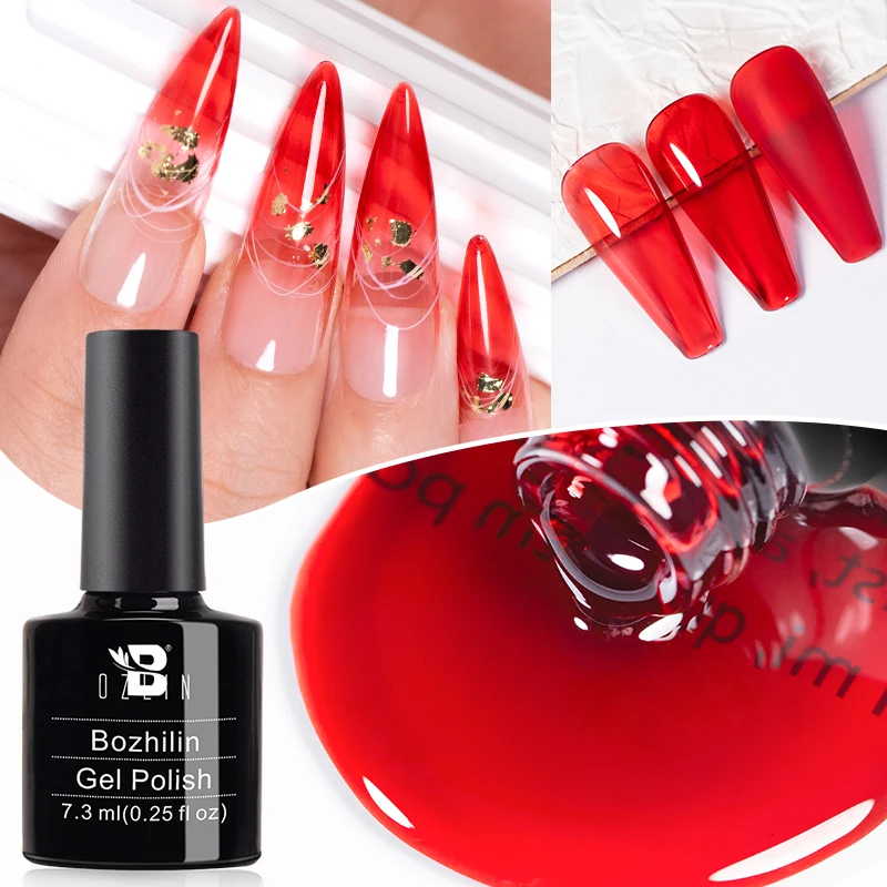 BOZLIN 7 5 мл вишневый полупрозрачный цвет красного желе прозрачный гель для ногтей