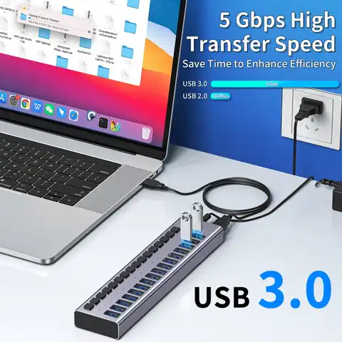 Acasis промышленный USB 3,0 концентратор 7/10/13/16 алюминиевый переключатель с 12V адаптером питания Поддержка зарядного устройства для MacBook Pro компью...