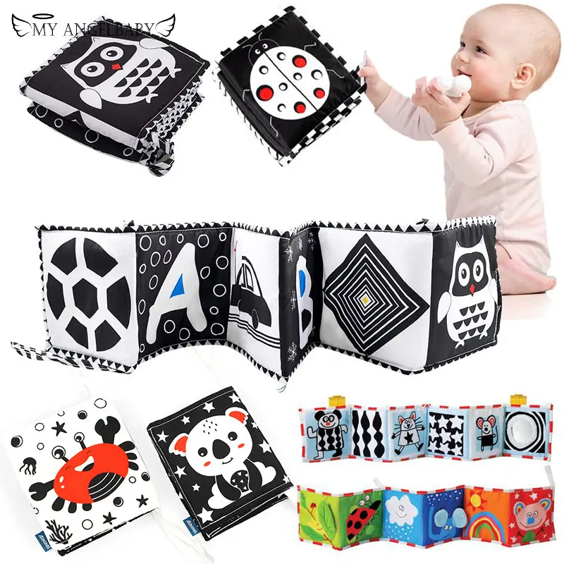 

Montessori Baby Cloth Book Black and White Books Newborn Crib Bumper Quiet Book Infant Book Sensory Educational Toys for Babies