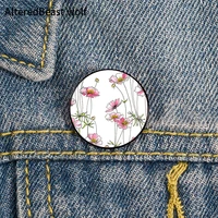 pink cosmos flowers pin custom funny brooches shirt lapel bag cute badge cartoon cute jewelry gift for lover girl friends