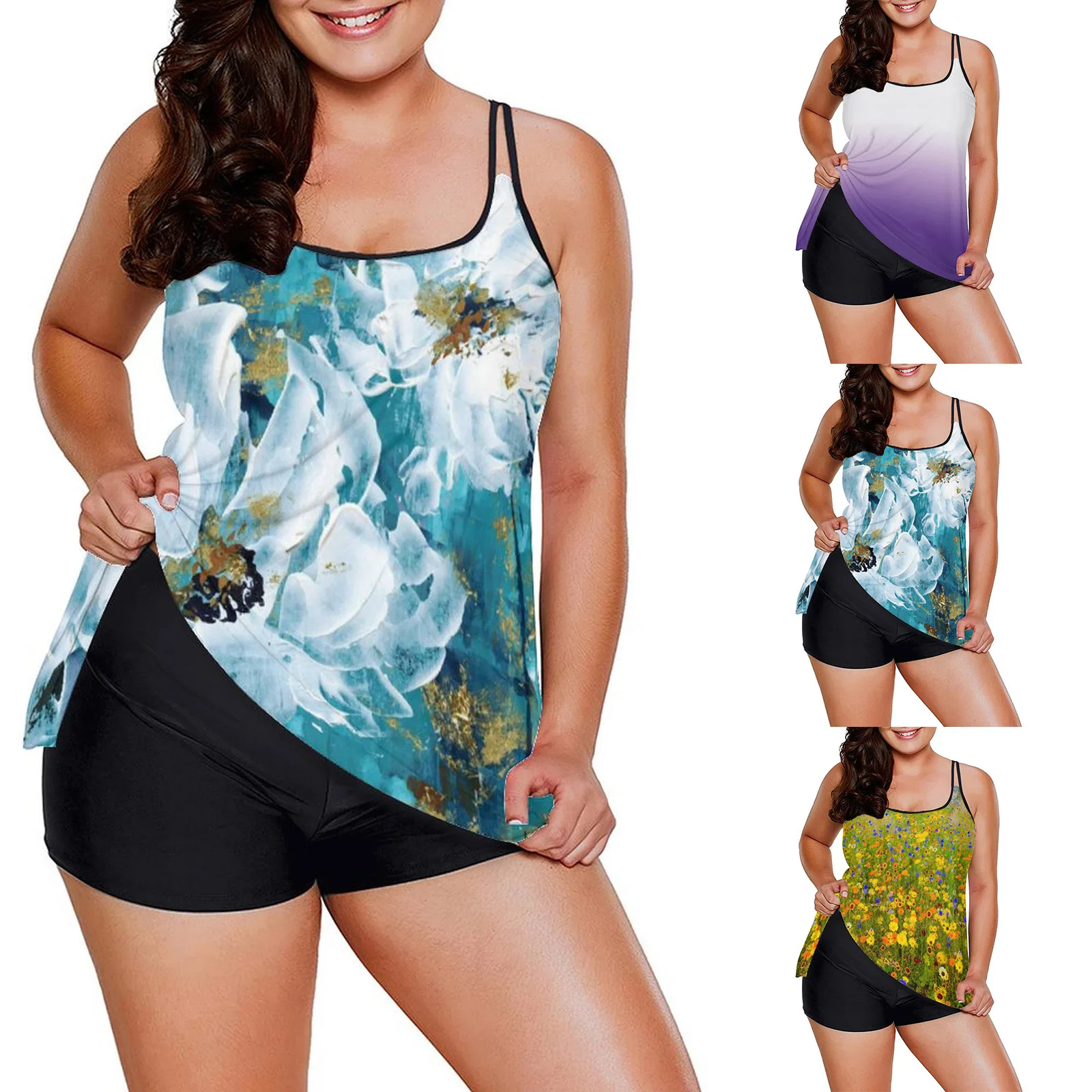 

Suitable Swimsuits For Women Two Piece Flowy Tankini Swimsuits With Boyshorts U Neck Swim Tank Tops Leopard Swimsuit Women Top
