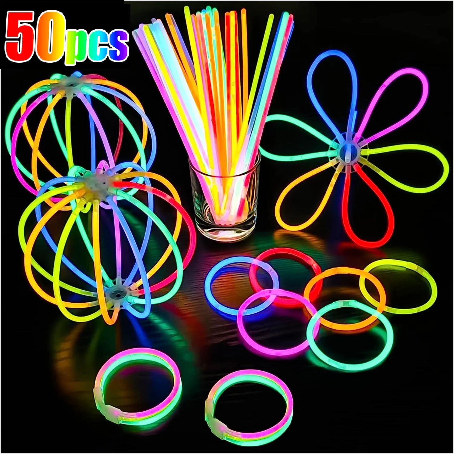 

Party Glow Sticks Fluorescence Light Glow In The Dark Bracelets Necklace Bright Colorful Glowing Stick Birthday Party Decor Prop