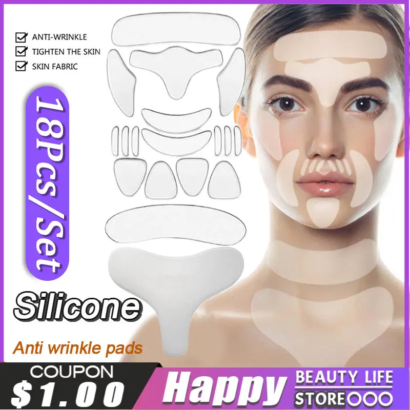 

18Pcs/Set Silicone Anti Wrinkle Paste Fade Fine Line on Face & Neck & Chest Pull Up Tighten Sticker Reusable Anti-aging Tools