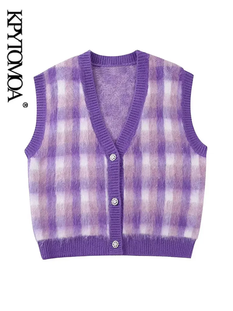 

Женский винтажный жилет KPYTOMOA, свободный Трикотажный жилет с V-образным вырезом и пуговицами спереди